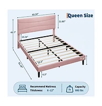 gaomon Queen Upholstered Bed Frame with Soft Pink Padded Headboard, Metal Slat Support, Noise-Free, Heavy-Duty