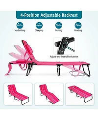 Gymax Beach Chaise Lounge Chair w/ 5-Position Adjustable Backrest & Face Hole Pillows