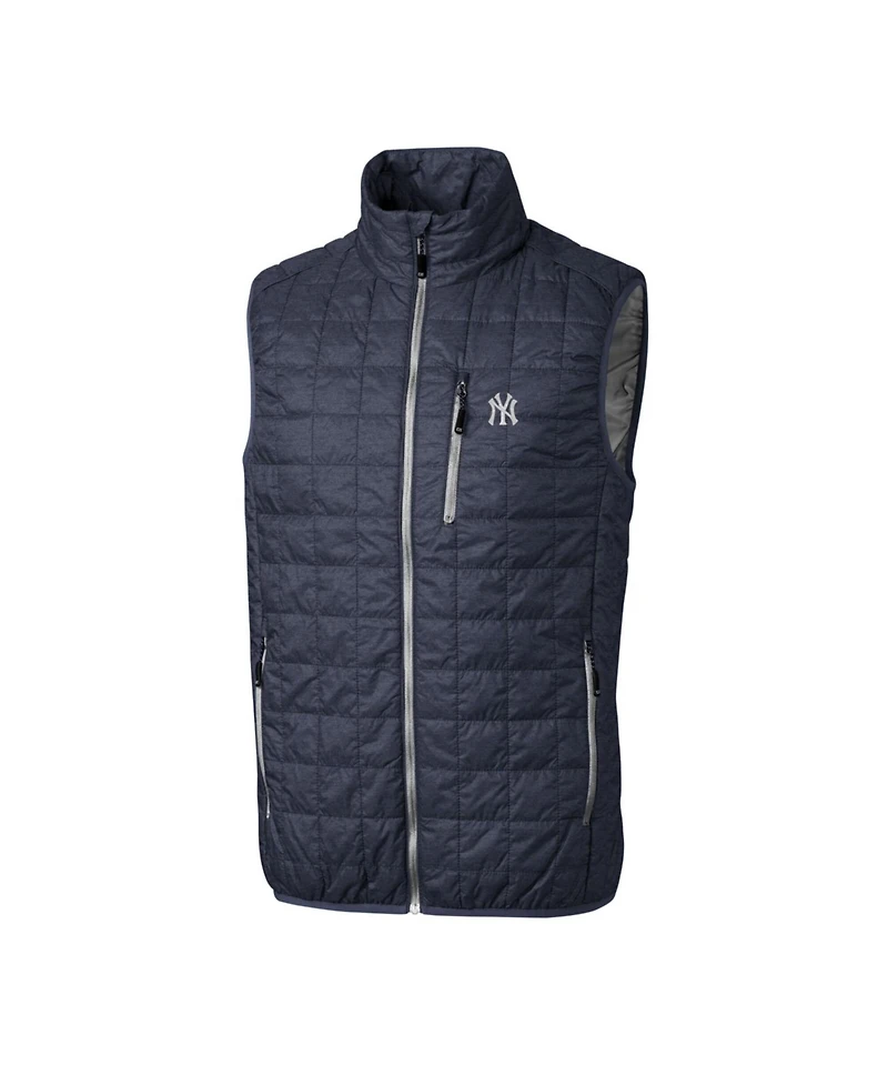 Cutter & Buck Men's Heathered Navy New York Yankees Big & Tall Rainier Full-Zip Puffer Vest
