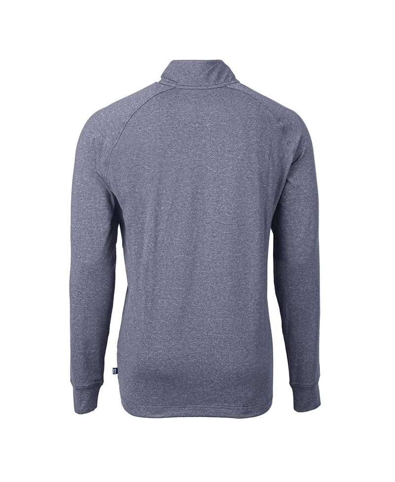 Cutter & Buck Men's Heather Navy New York Yankees Americana Logo Big & Tall Adapt Eco Knit Stretch Quarter-Zip Pullover Sweatshirt