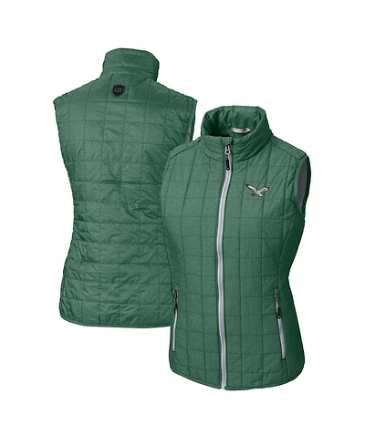 Cutter & Buck Women's Heather Green Philadelphia Eagles Gridiron Classics Logo Rainier PrimaLoft Eco Insulated Full-Zip Puffer Vest