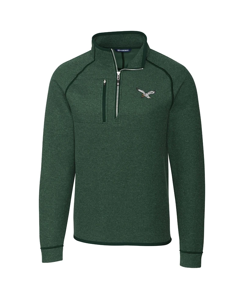 Cutter & Buck Men's Heather Green Philadelphia Eagles Mainsail Sweater-Knit Half-Zip Pullover Jacket