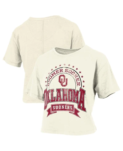 Pressbox Women's Natural Oklahoma Sooners Vintage Wash Waist-Length Slub T-Shirt