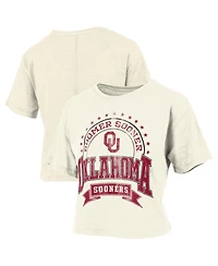 Pressbox Women's Natural Oklahoma Sooners Vintage Wash Waist-Length Slub T-Shirt