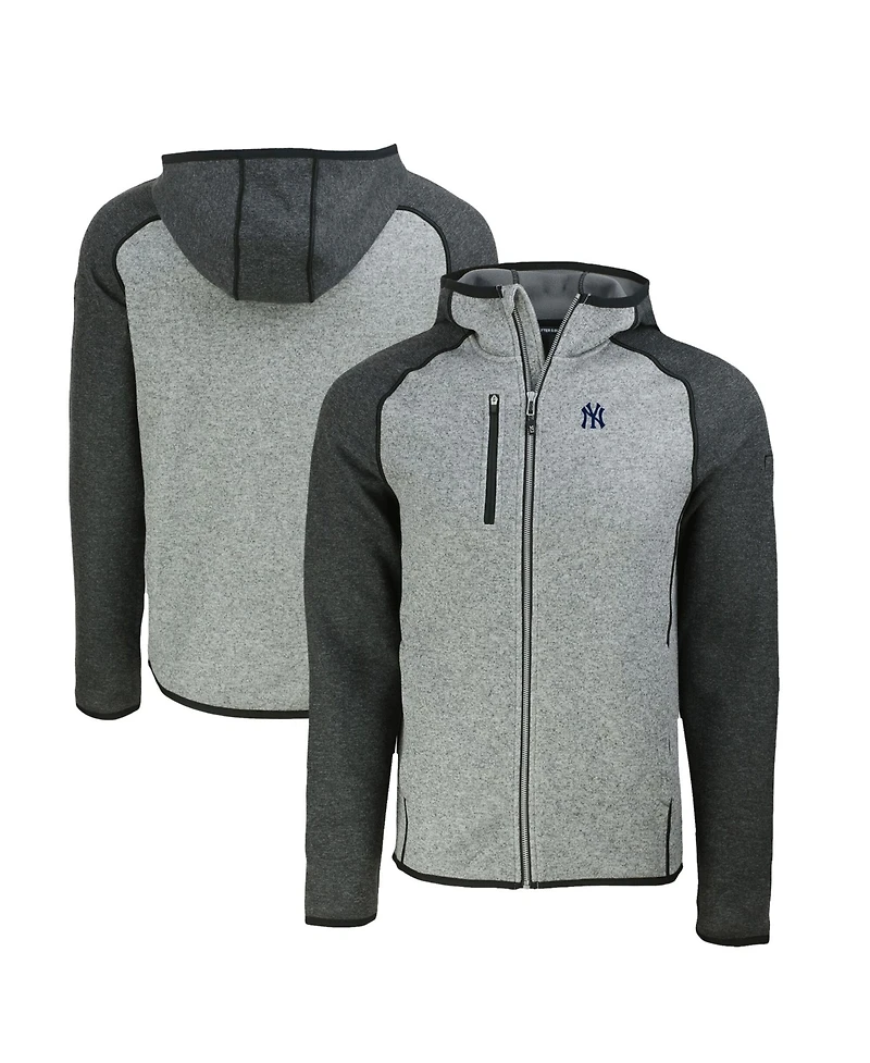 Cutter & Buck Men's Heather Charcoal/Heather Gray New York Yankees Mainsail Full-Zip Hooded Jacket