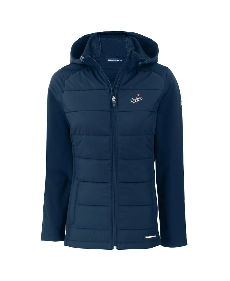 Cutter & Buck Women's Navy Los Angeles Dodgers Evoke Hybrid Eco Softshell Full-Zip Hoodie Jacket
