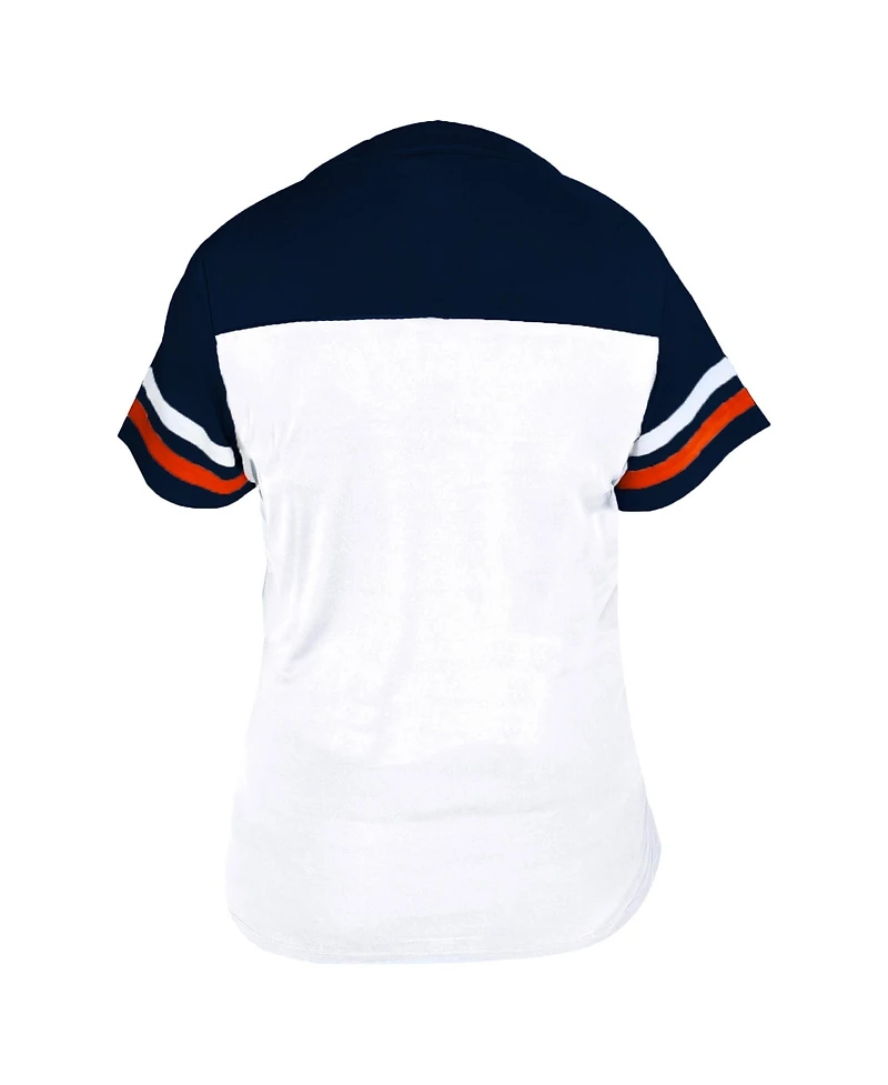 Fanatics Women's Profile White/Navy Detroit Tigers Plus Two-Stripe V-Neck T-Shirt