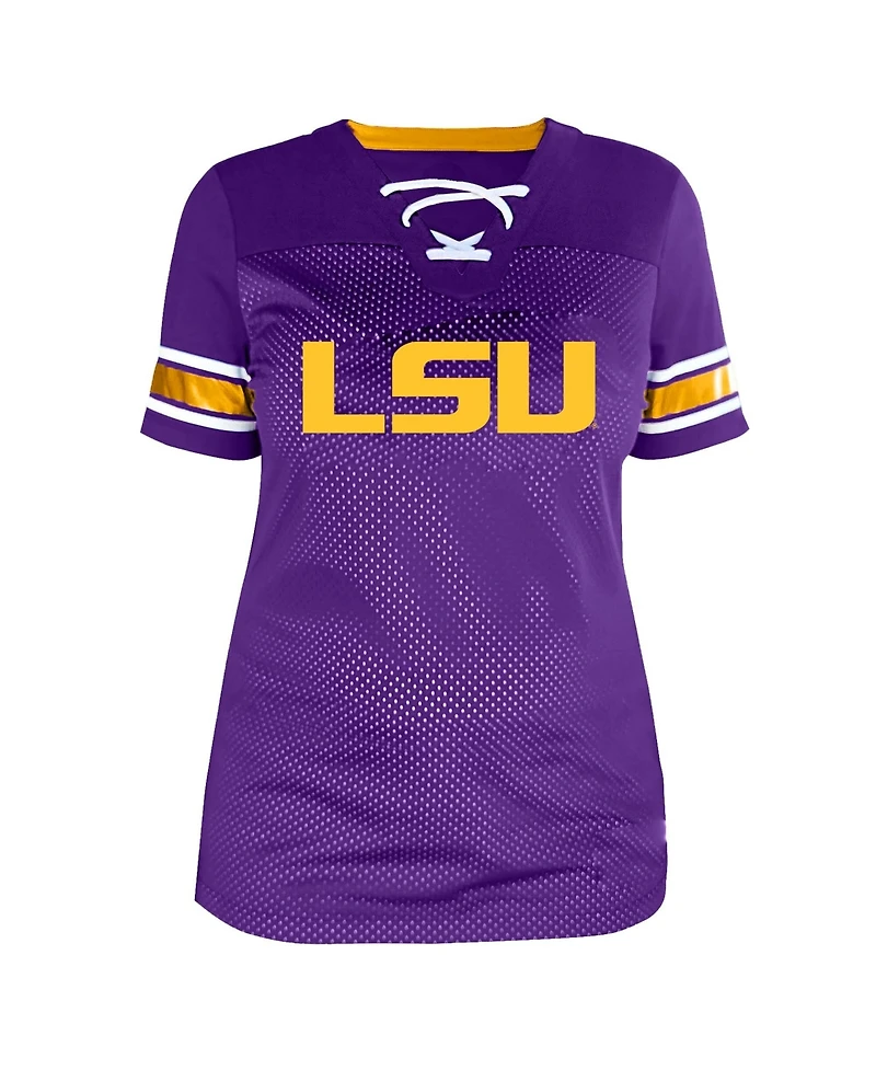 Fanatics Women's Purple Lsu Tigers Plus Mesh Overlay Lace-Up Jersey T-Shirt