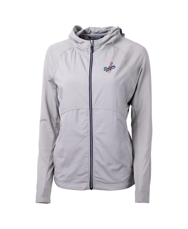 Cutter & Buck Women's Gray Los Angeles Dodgers Adapt Eco Knit Hybrid Full-Zip Hoodie