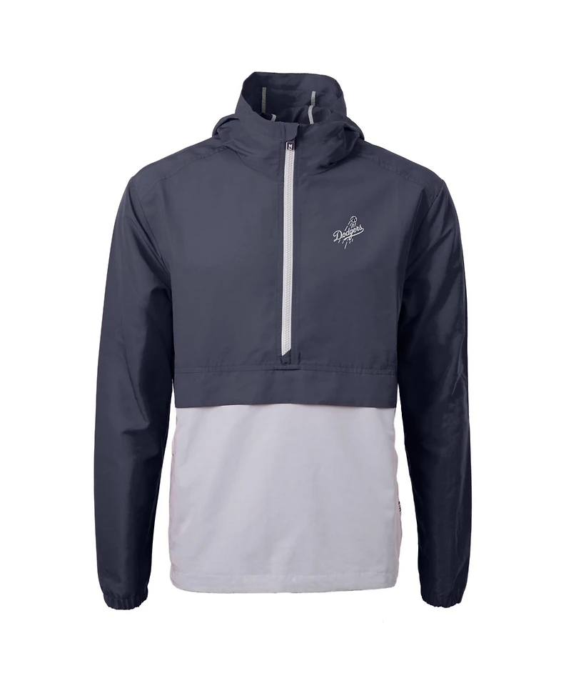 Cutter & Buck Men's Navy/Gray Los Angeles Dodgers Charter Eco Anorak Half-Zip Hoodie Jacket