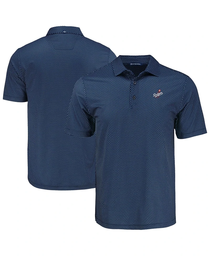 Cutter & Buck Men's Navy Los Angeles Dodgers Pike Eco Shadow Check Print Polo Shirt