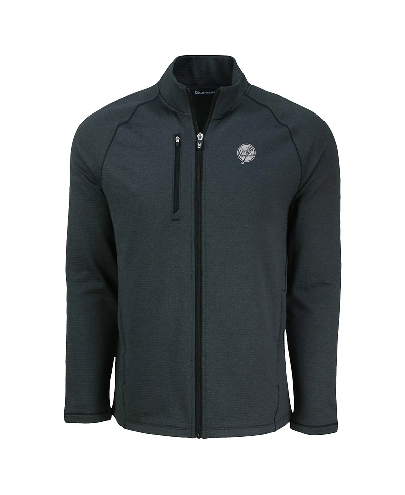 Cutter & Buck Men's Heather Black New York Yankees Peshastin Eco Fleece Raglan Full-Zip Jacket