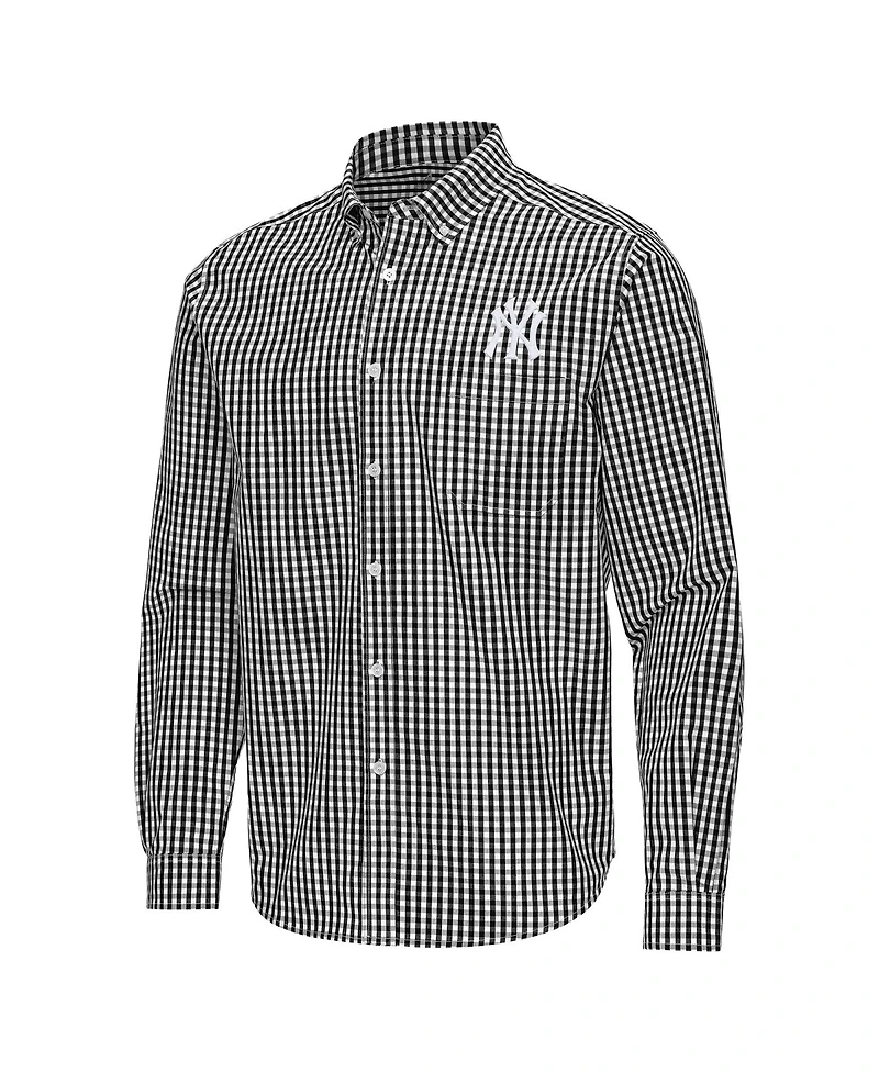 Antigua Men's New York Yankees Ellis Woven Tri-Blend Button-Down Shirt