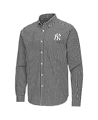 Antigua Men's New York Yankees Ellis Woven Tri-Blend Button-Down Shirt