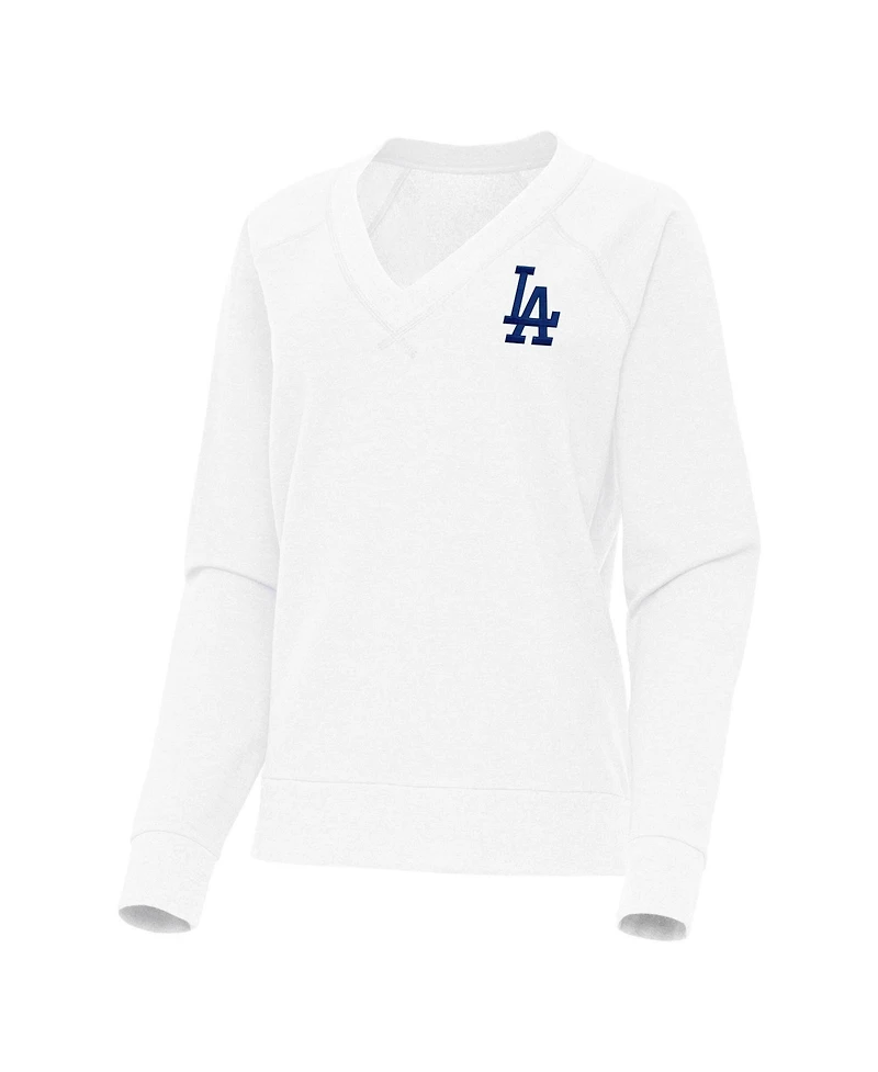 Antigua Women's White Los Angeles Dodgers Varsity Tri-Blend V-Neck Long Sleeve T-Shirt