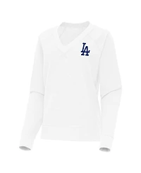 Antigua Women's White Los Angeles Dodgers Varsity Tri-Blend V-Neck Long Sleeve T-Shirt