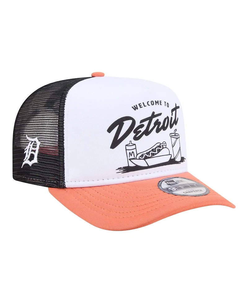 New Era Men's White/Orange Detroit Tigers Foodie A-Frame 9FIFTY Trucker Snapback Hat