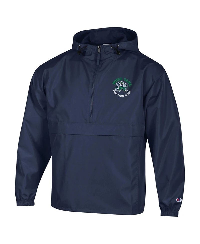 Champion Men's Navy Notre Dame Fighting Irish Packable Hooded Windbreaker Half-Zip Jacket