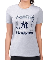 G-iii 4Her by Carl Banks Women's Heather Gray New York Yankees Super-Slim Fit Lightweight Collage Team Graphic Crew Neck T-Shirt