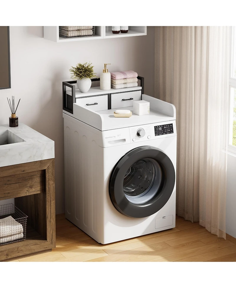 homfan Laundry Countertop, 54 Inch Wood Washer Dryer Topper with 2 Tier Shelf for Laundry Room