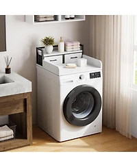 homfan Laundry Countertop, 54 Inch Wood Washer Dryer Topper with 2 Tier Shelf for Laundry Room