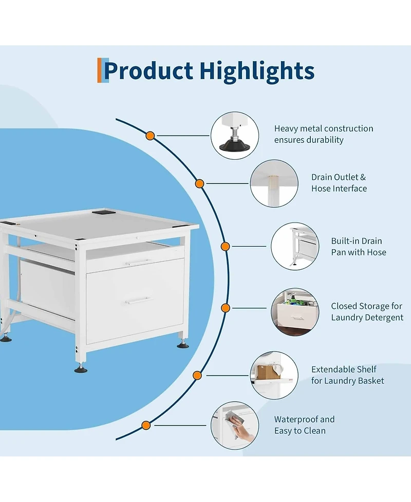 homfan Bathroom Storage Cabinet, 29 Inch Metal Organizer with Pull Out Shelf and Storage Drawer for Bathroom