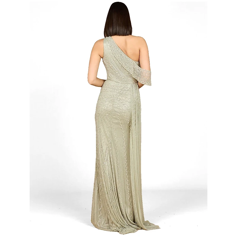 Women's Lara Beaded One Shoulder Dress with Train