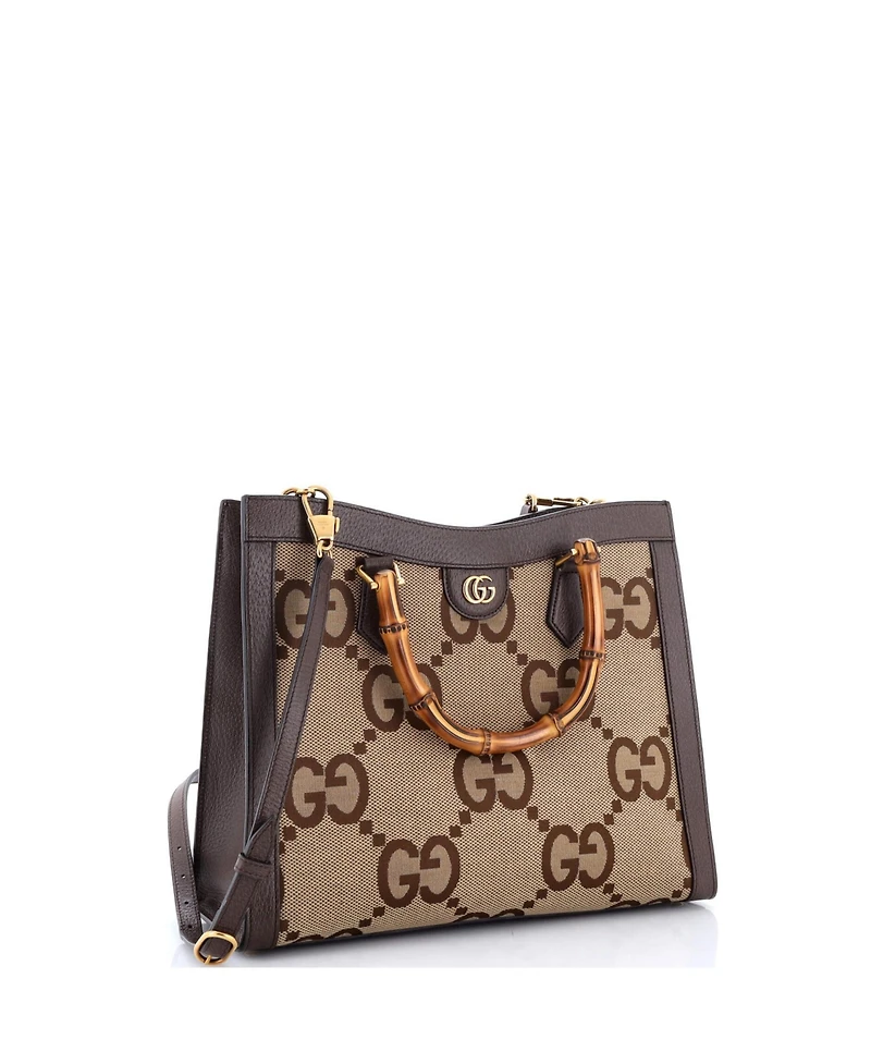 Pre-Owned Gucci Medium Diana Nm Bamboo Handle Tote Jumbo Gg Canvas