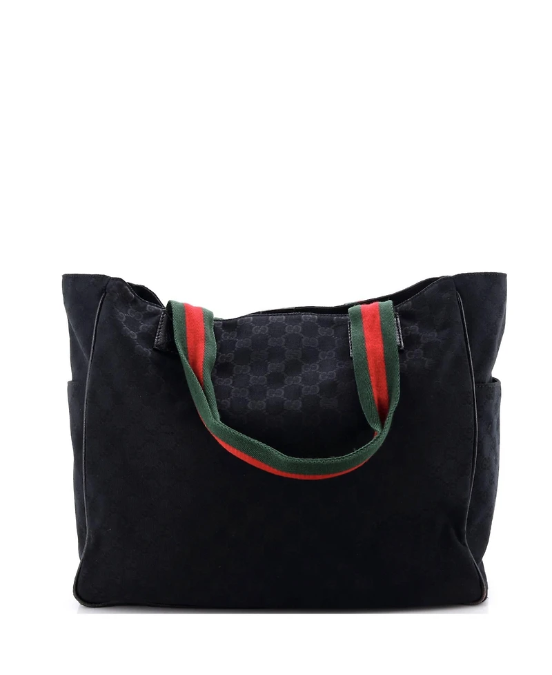 Pre-Owned Gucci Medium Double Pocket Web Handle Tote Gg Canvas