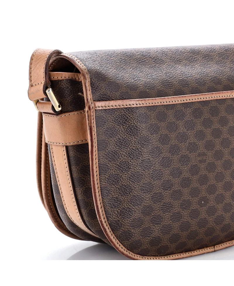 Pre-Owned Celine Small Vintage Saddle Flap Shoulder Bag Macadam Coated Canvas