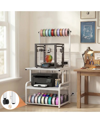 Aheaplus Large Printer Stand with 4-Tier Storage and Charging Station, 3D Printer Table with Filament Storgae and Rolling