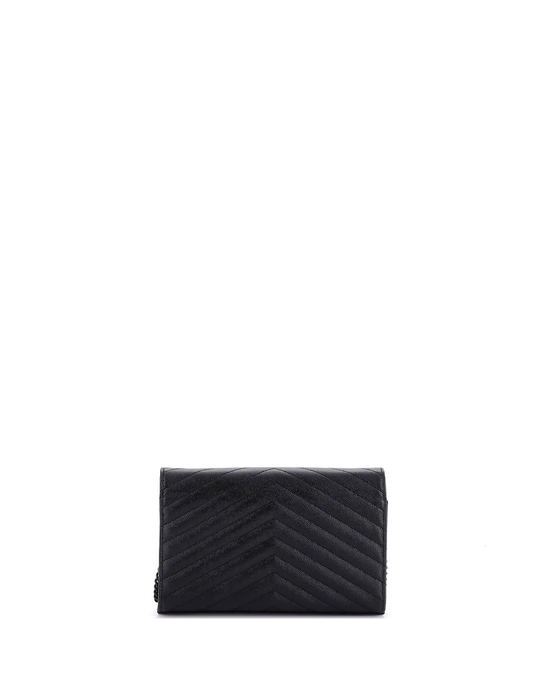 Pre-Owned Saint Laurent Medium Classic Monogram Wallet on Chain Matelasse Chevron Leather