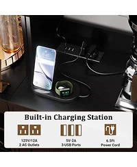 Aheaplus 31.5-Inch Kitchen Pantry with Charging Station, Coffee Wine Bar Cabinet