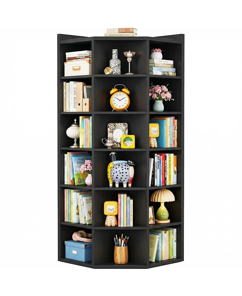Aheaplus 6-Tier Corner Bookcase Cabinet with 18 Cubbies, Bookshelf Open Storage