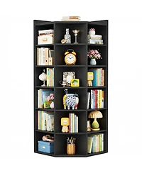 Aheaplus 6-Tier Corner Bookcase Cabinet with 18 Cubbies, Bookshelf Open Storage
