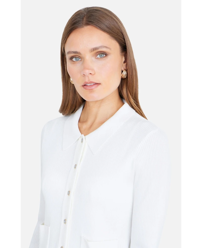 Yumi Women's Ribbed Collar Button Up Cardigan