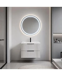 Busdays 24 Inch Wall Mounted Floating Fluted Bathroom Vanity with Ceramic Sink and Drawers Modern