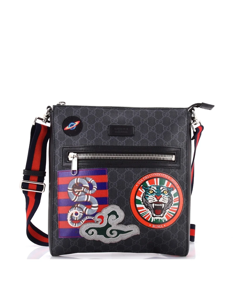 Pre-Owned Gucci Medium Night Courrier Zip Messenger Gg Coated Canvas with Applique