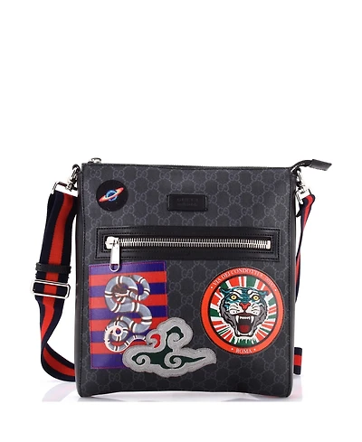 Pre-Owned Gucci Medium Night Courrier Zip Messenger Gg Coated Canvas with Applique