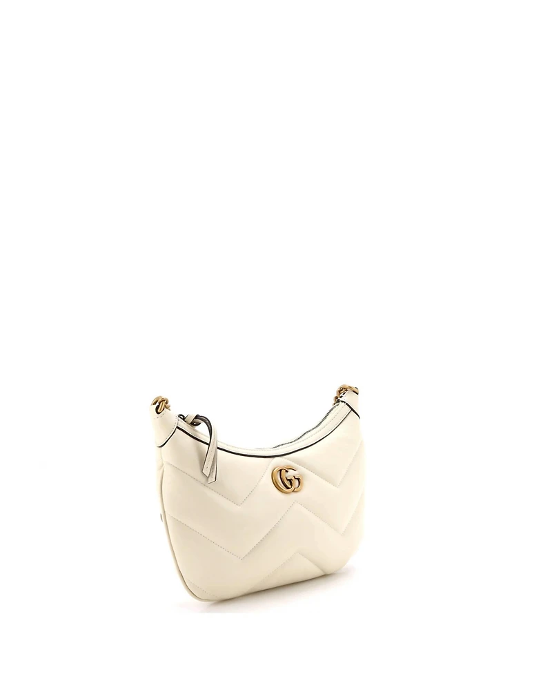 Pre-Owned Gucci Small Gg Marmont Chain Moon Hobo Matelasse Leather