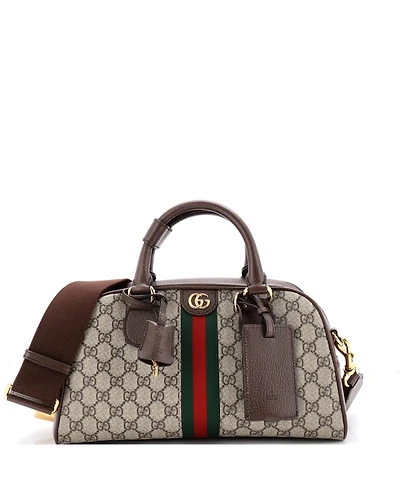 Pre-Owned Gucci Medium Ophidia Convertible Boston Top Handle Bag Gg Coated Canvas with Leather