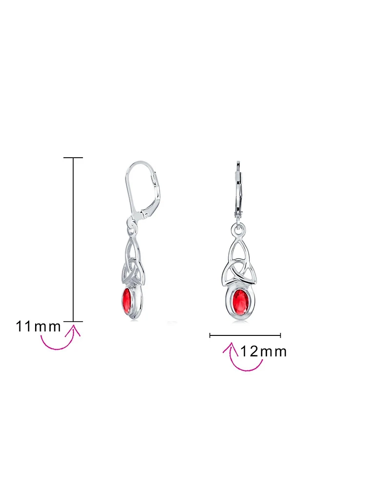 Bling Jewelry Oval Bezel Set Ruby Cz Celtic Love Knot Dangle Earrings .925 Sterling Silver Leverback