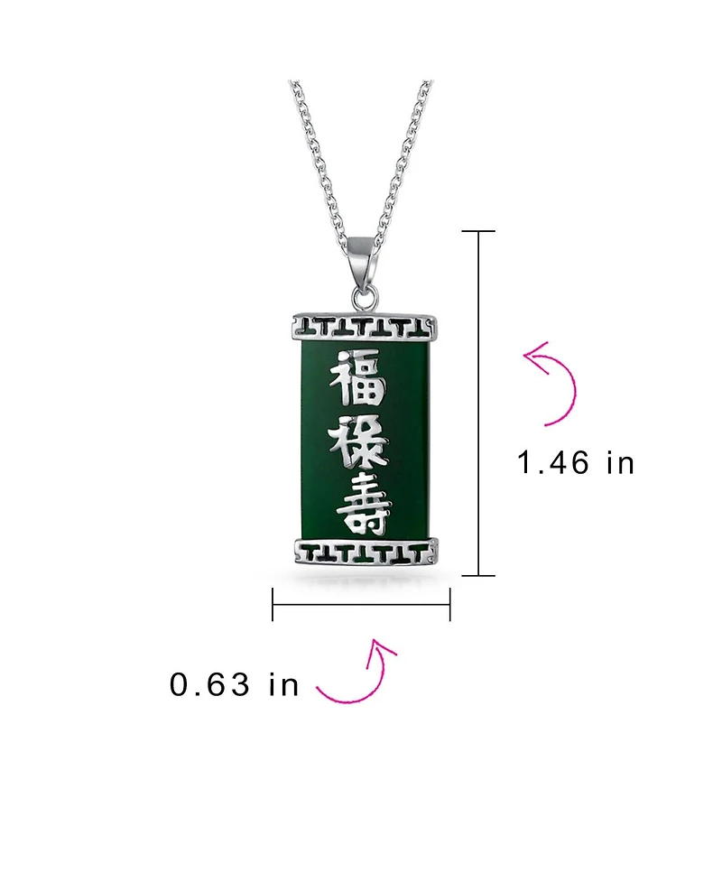 Bling Jewelry Chinese Fu Symbol Good Fortune Pendant Necklace Agate Rectangle Shape .925 Sterling Silver