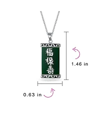 Bling Jewelry Chinese Fu Symbol Good Fortune Pendant Necklace Agate Rectangle Shape .925 Sterling Silver