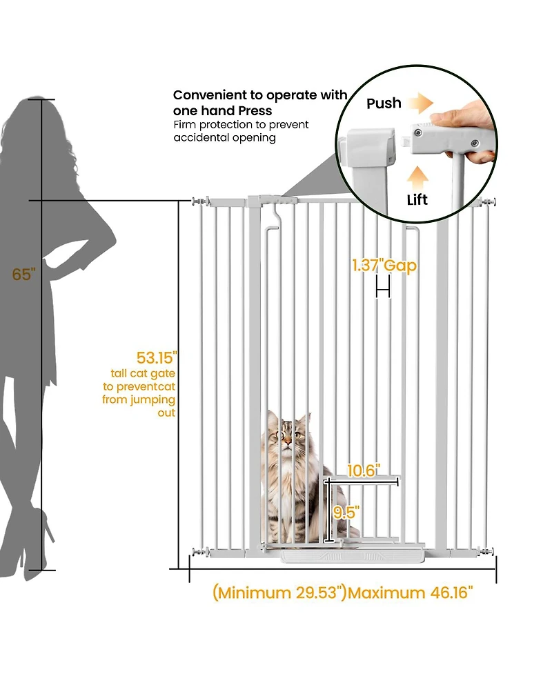 Streamdale Furniture Extra Tall Cat Gate with Small Door, Pressure Mounted