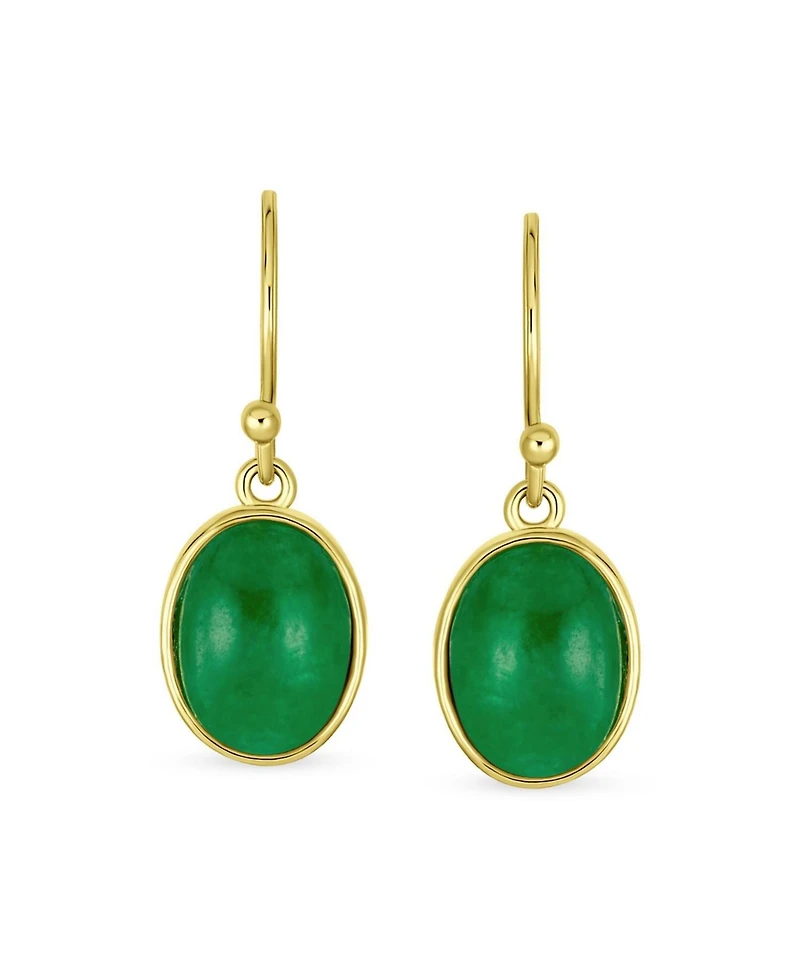 Bling Jewelry Classic Elegant Natural Stone Bezel Set Oval Cabochon Drop Earrings Gold Plated Sterling Silver Wire Fish Hook