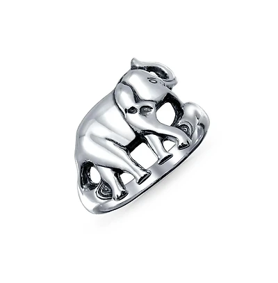 Bling Jewelry Good Luck Trunk Up Zoo Animal Elephant Ring .925 Sterling Silver