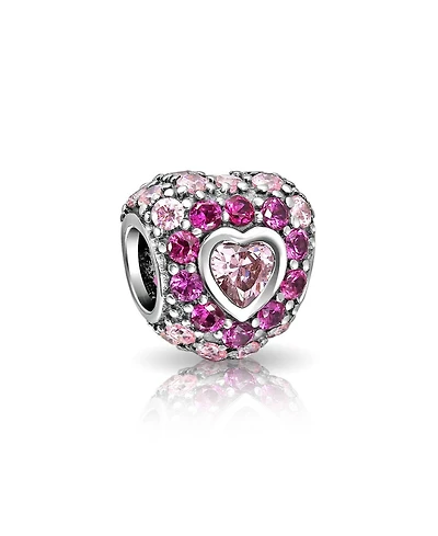 Bling Jewelry Romantic Cubic Zirconia Cz Pave Heart Charm Bead .925 Sterling Silver Fits European Bracelet