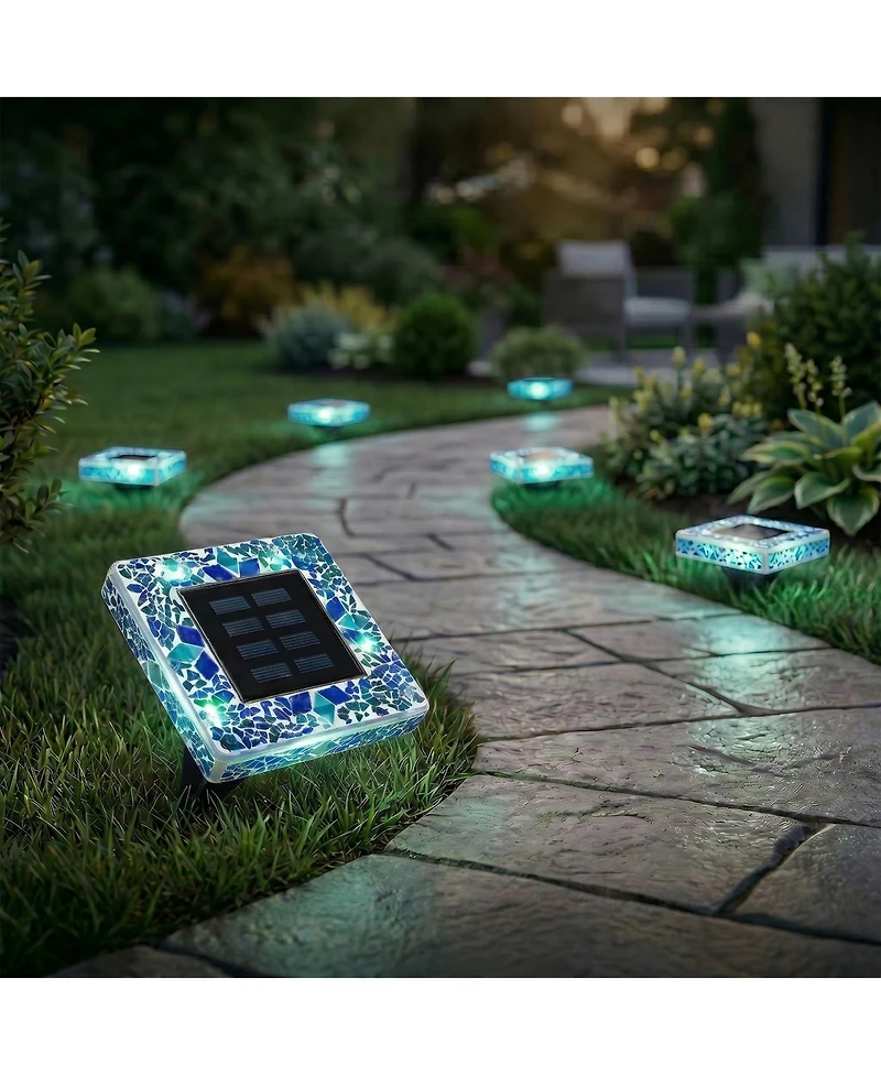 Bell + Howell Mosaic Square Disk Lights Solar Powered 6 Led Weather Resistance Path 4-Piece