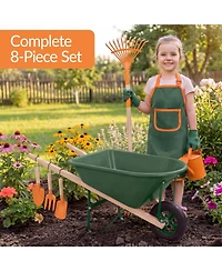 Best Choice Products Kids Gardening Tool Set 8 Piece with Wheelbarrow, Metal Tools, Apron, Gloves Ages 3+